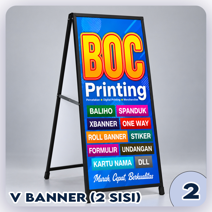 VBanner 2 SISI ukuran 70x160 cm + vinyl china (kayu)